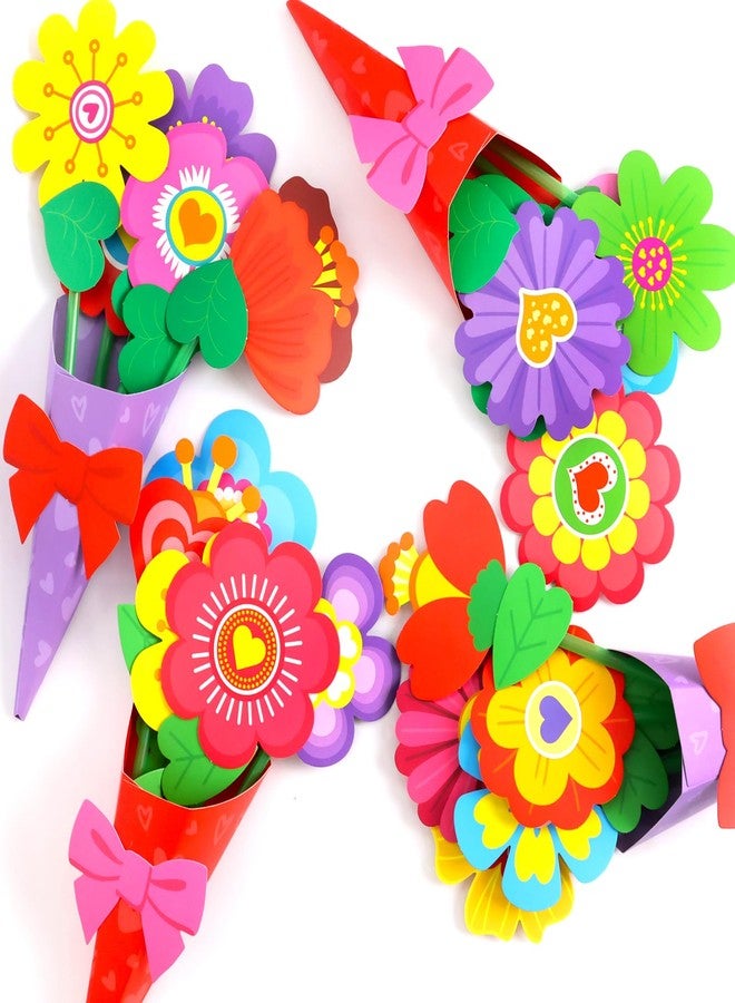 WorldBazaar Valentines Day Flower Craft for Kids 24Pcs Valentine Heart Floral Paper Craft School Classroom Home Valentines Activities - Image 5